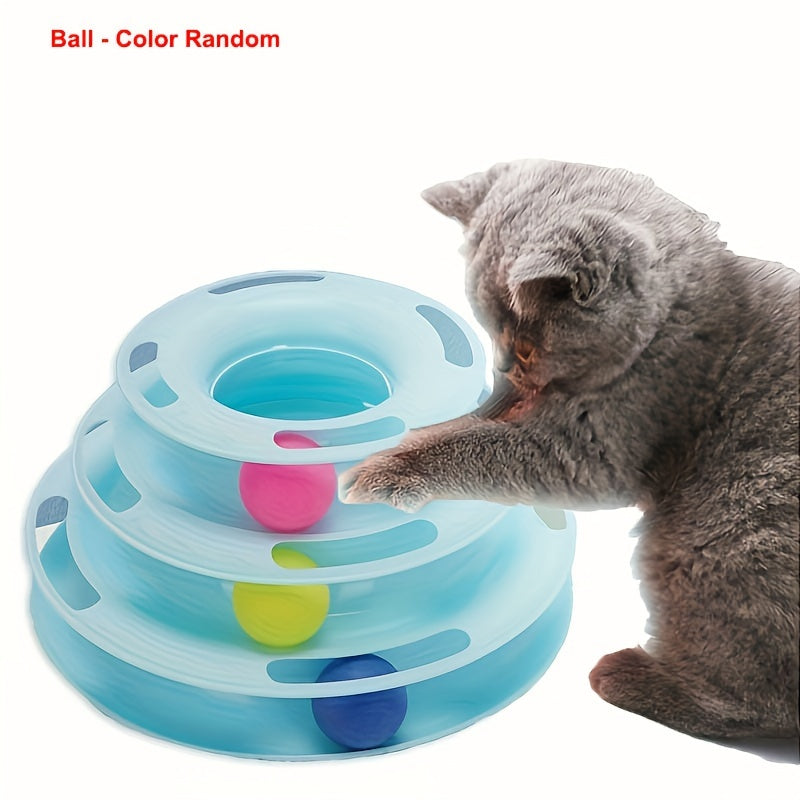 Brinquedo de mesa giratória de três camadas para gatos, brinquedo educativo, torre, prato de brinquedo para gatos internos - Brinquedo de bola de gato interativo para gatos internos com jogo de exercitador de três bolas co