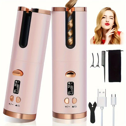 Encrespador automático com 5 configurações de calor para mechas deliciosas - Cerâmica, anti-escaldadura, sem emaranhados, bateria de lítio recarregável USB de carga rápida - perfeito para modelar, ocasiões especiais e