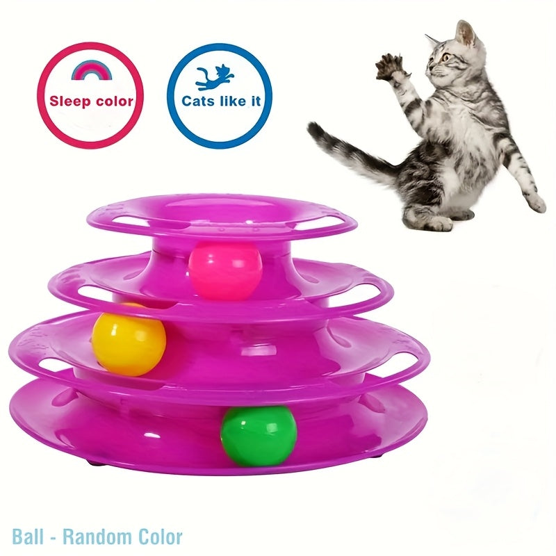 Brinquedo de mesa giratória de três camadas para gatos, brinquedo educativo, torre, prato de brinquedo para gatos internos - Brinquedo de bola de gato interativo para gatos internos com jogo de exercitador de três bolas co