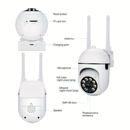 Câmera de segurança sem fio JOOAN de 1 unidade, câmera interna/externa HD 1080P com visão noturna colorida, áudio bidirecional, tecnologia PTZ, suspensão na parede, controle de aplicativo, alertas de áudio e movimento,