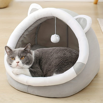 Cama aconchegante em forma de caverna para gatos - Mantenha o seu gatinho quente e confortável nesta bonita casinha para animais de estimação!