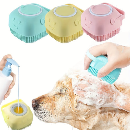 Escova de shampoo para animais de estimação, pente de banho de borracha de massagem de silicone com armazenamento de shampoo para cães e gatos, ferramenta de preparação para animais de estimação