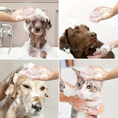 Escova de shampoo para animais de estimação, pente de banho de borracha de massagem de silicone com armazenamento de shampoo para cães e gatos, ferramenta de preparação para animais de estimação