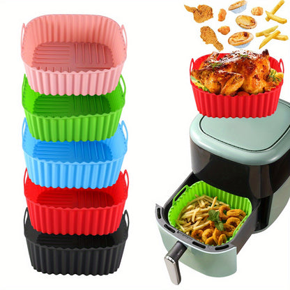 Forro de fritadeira de ar de silicone reutilizável colorido de 1 unidade - quadrado de 20,32 cm, cabe em fritadeiras de ar de 4-7 Qt, seguro para forno e micro-ondas, fácil de limpar e antiaderente - perfeito para cozinhar