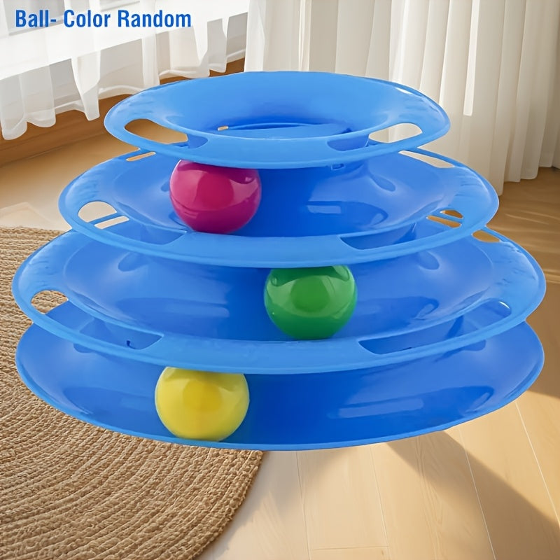 Brinquedo de mesa giratória de três camadas para gatos, brinquedo educativo, torre, prato de brinquedo para gatos internos - Brinquedo de bola de gato interativo para gatos internos com jogo de exercitador de três bolas co