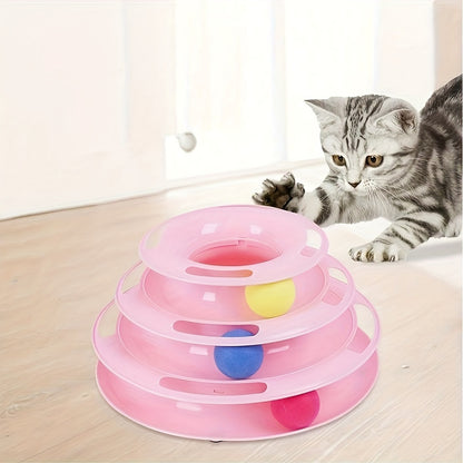 Brinquedo de mesa giratória de três camadas para gatos, brinquedo educativo, torre, prato de brinquedo para gatos internos - Brinquedo de bola de gato interativo para gatos internos com jogo de exercitador de três bolas co