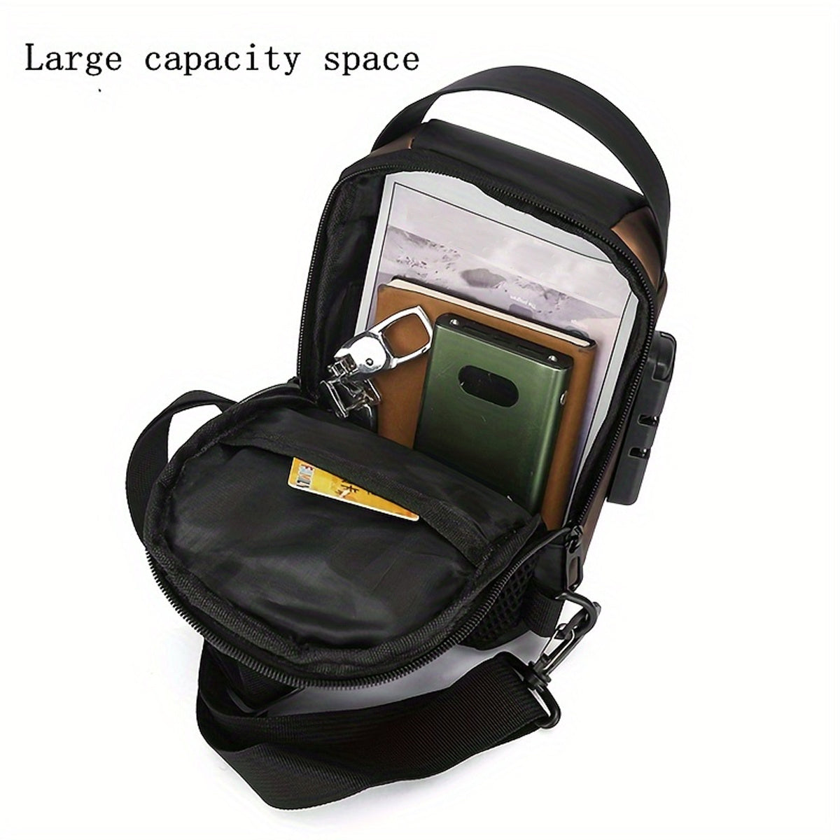 Bolsa de peito transversal texturizada Oxford masculina à prova d'água com trava de combinação – elegante mochila tipo estilingue para motocicleta com bolso para telefone, alça ajustável, pacote de cintura com vários