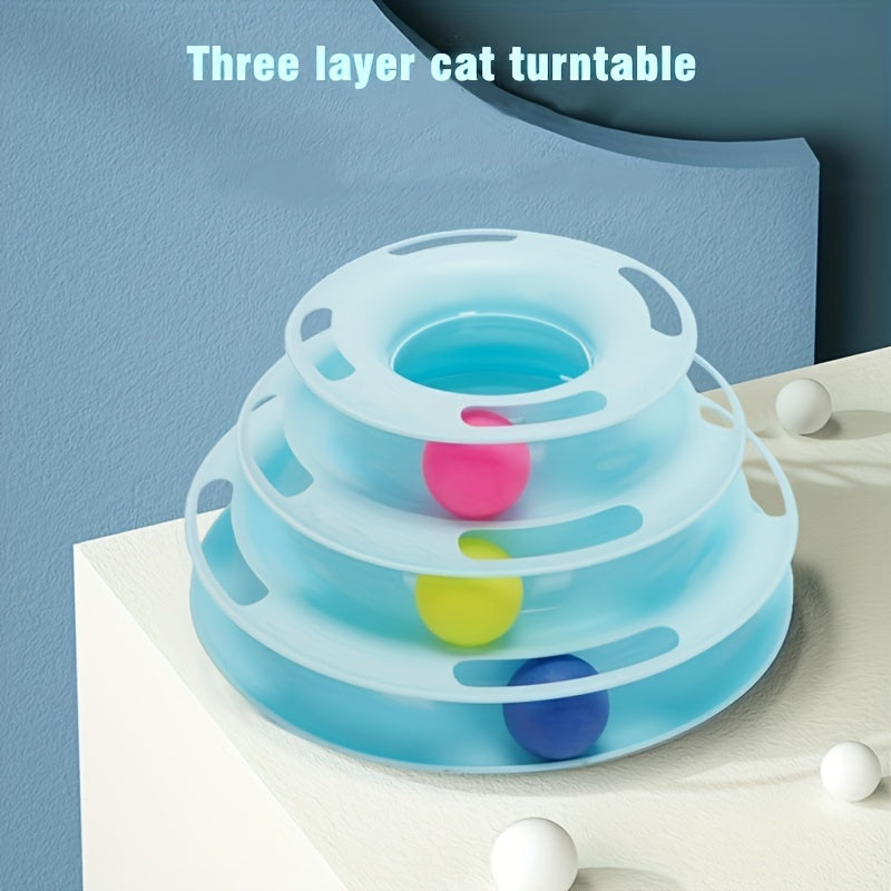 Brinquedo de mesa giratória de três camadas para gatos, brinquedo educativo, torre, prato de brinquedo para gatos internos - Brinquedo de bola de gato interativo para gatos internos com jogo de exercitador de três bolas co