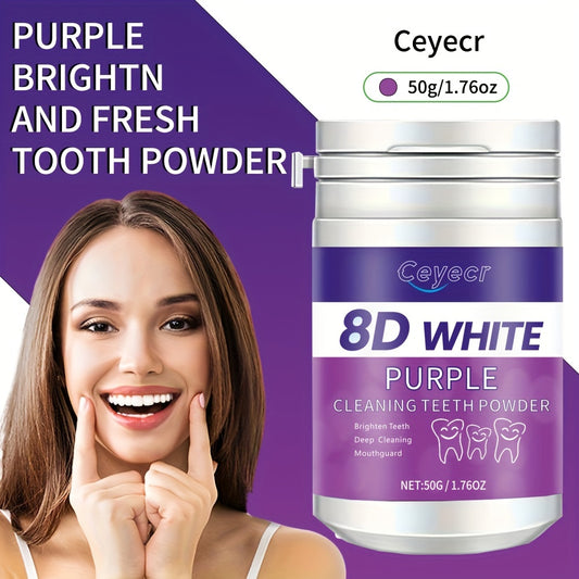 Pó branqueador de dentes roxo Ceyecr, 1,76 onças - hálito profundamente limpo e fresco com essência de pérola natural para cuidados dentários