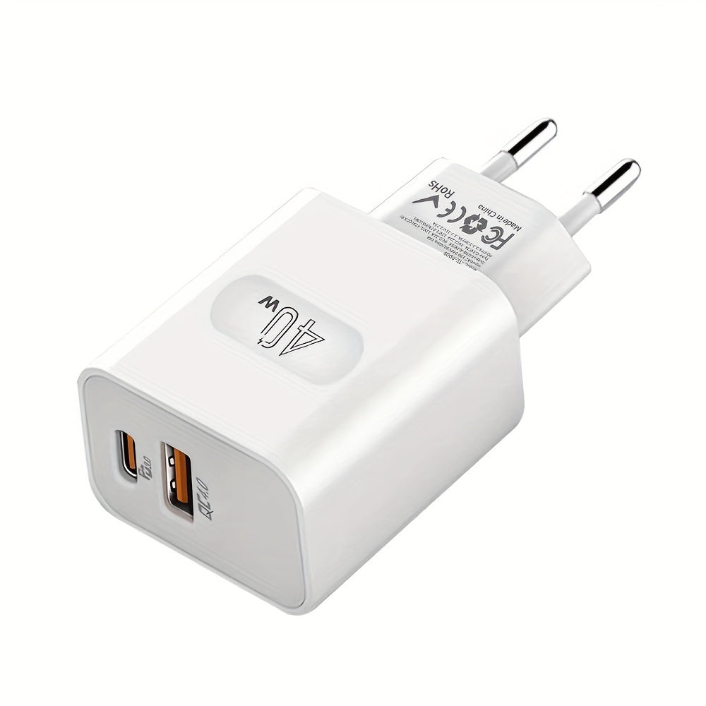 Carregador de parede USB-C de porta dupla GEUMXL 40W com PD 3.0 e QC 4.0, adaptador de alimentação de carregamento rápido, compatibilidade universal para iPhone 11/12/13/14/15/Pro Max, iPad Pro, AirPods, Samsung, Xiaomi, O