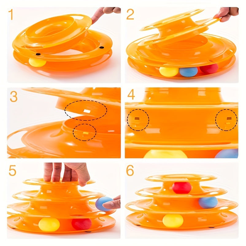 Brinquedo de mesa giratória de três camadas para gatos, brinquedo educativo, torre, prato de brinquedo para gatos internos - Brinquedo de bola de gato interativo para gatos internos com jogo de exercitador de três bolas co