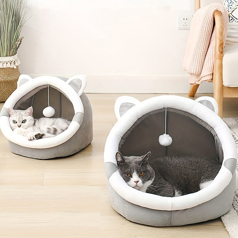 Cama aconchegante em forma de caverna para gatos - Mantenha o seu gatinho quente e confortável nesta bonita casinha para animais de estimação!