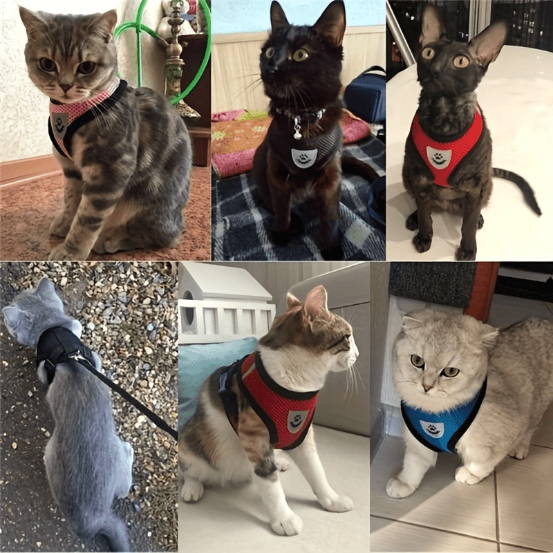 Conjunto de arnês e trela reflexivos para animais de estimação para cães e gatos, arnês ajustável para colete de gato e cachorrinho com malha macia