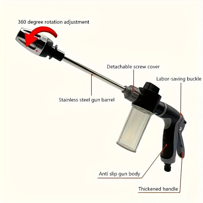 Pistola de espuma para lavagem de carros de alta pressão com alça longa - Bico de spray ajustável para limpeza, irrigação e enchimento de pneus - Inclui canhão de espuma e frasco de spray de pressão