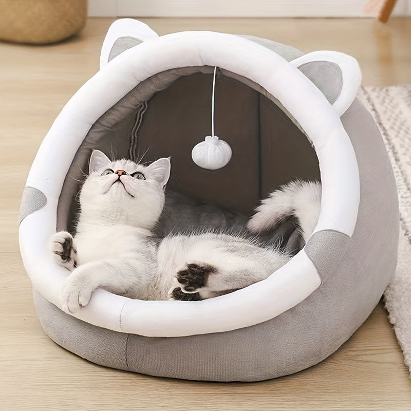 Cama aconchegante em forma de caverna para gatos - Mantenha o seu gatinho quente e confortável nesta bonita casinha para animais de estimação!