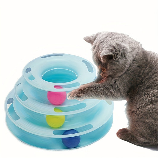 Brinquedo de mesa giratória de três camadas para gatos, brinquedo educativo, torre, prato de brinquedo para gatos internos - Brinquedo de bola de gato interativo para gatos internos com jogo de exercitador de três bolas co