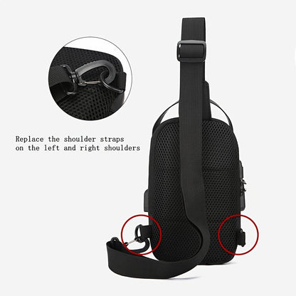 Bolsa de peito transversal texturizada Oxford masculina à prova d'água com trava de combinação – elegante mochila tipo estilingue para motocicleta com bolso para telefone, alça ajustável, pacote de cintura com vários