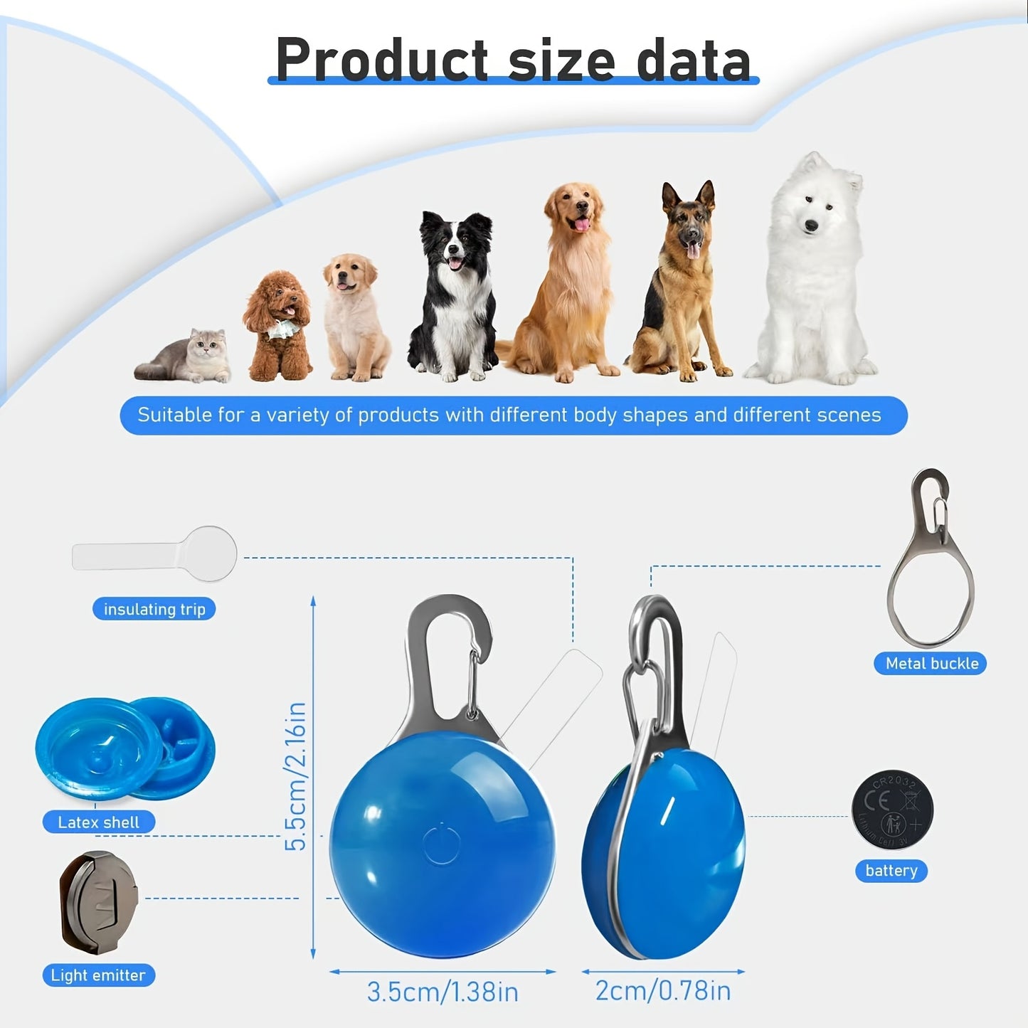 Pingente de luz de colar LED brilhante com  ajuste de clipe de mosquetão para segurança noturna de cães e gatos