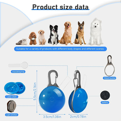 Pingente de luz de colar LED brilhante com  ajuste de clipe de mosquetão para segurança noturna de cães e gatos