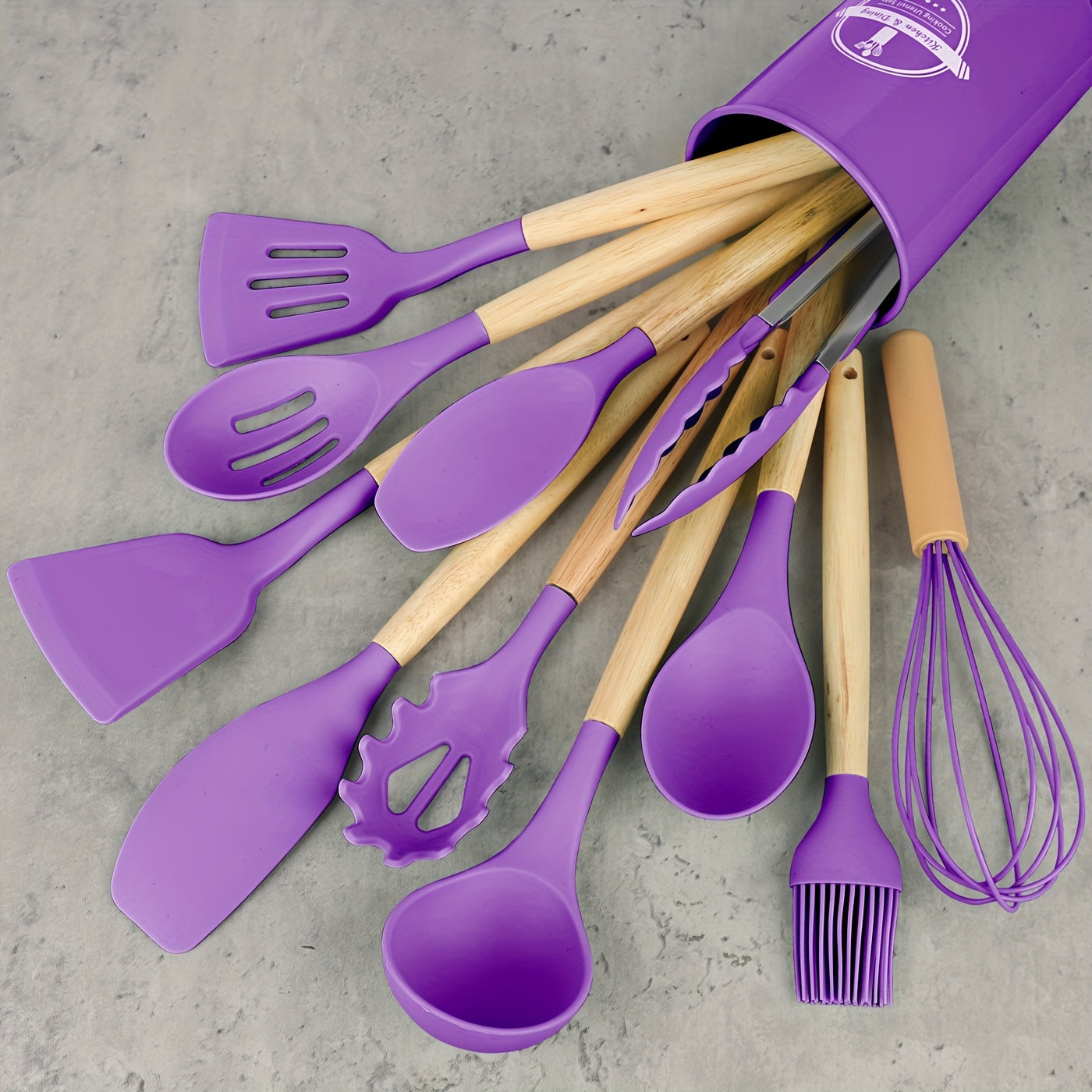 12 unidades/conjunto, conjunto de utensílios de silicone, conjunto de utensílios de cozinha, conjunto de utensílios de cozinha de segurança, conjunto de utensílios de cozinha antiaderente com alça de madeira