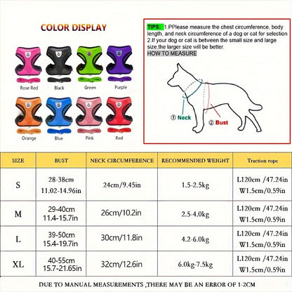 Trela de arnes para cão, coleiras do animal de estimação de pano de malha, corda reflexiva respirável do cão da ligação do filhote de cachorro, suprimentos ajustáveis do animal de estimação.