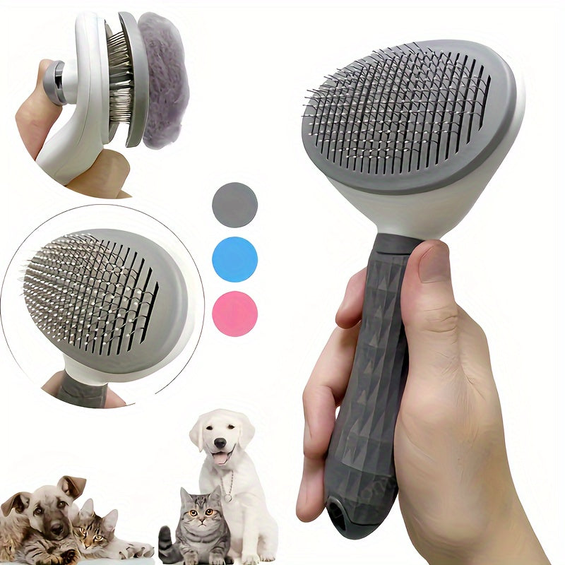 Escova de limpeza para animais de estimação de 1 unidade - Pente de remoção de pelos eficiente para cães e gatos, cabo ergonômico, material ABS durável.