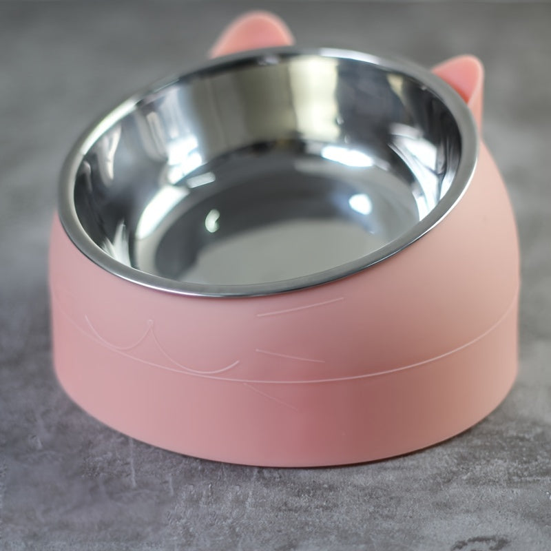 Tigela para gatos, tigela de alimentação para gatos de aço inoxidável elevação de 15 graus com base antiderrapante, alimentador de água e comida de gato de 100 ml Tigela inclinada para animais de estimação