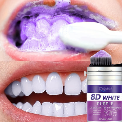 Pó branqueador de dentes roxo Ceyecr, 1,76 onças - hálito profundamente limpo e fresco com essência de pérola natural para cuidados dentários