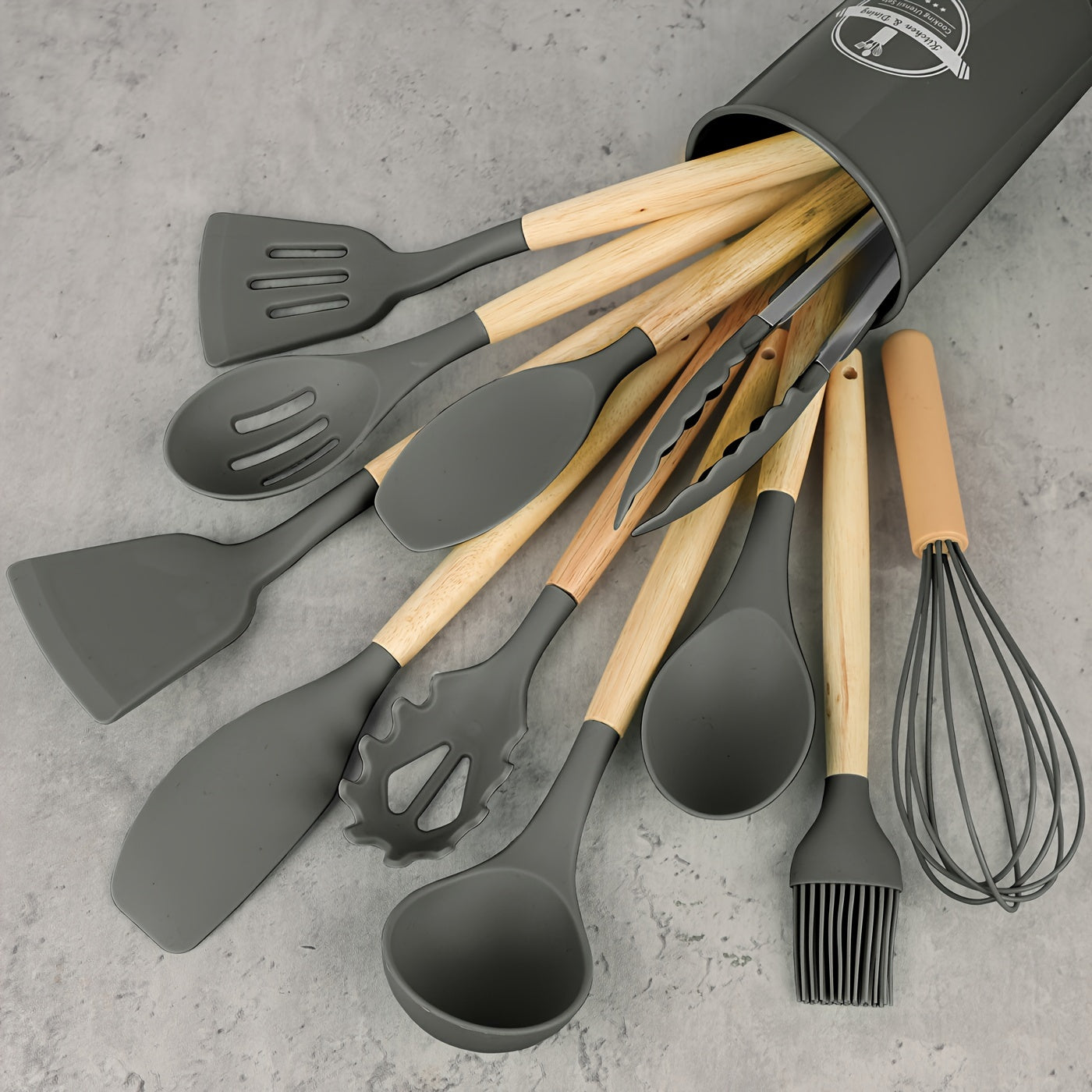 12 unidades/conjunto, conjunto de utensílios de silicone, conjunto de utensílios de cozinha, conjunto de utensílios de cozinha de segurança, conjunto de utensílios de cozinha antiaderente com alça de madeira