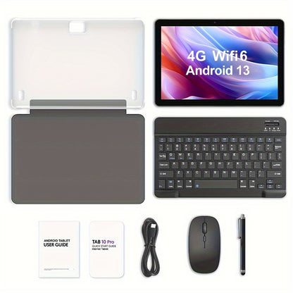 Tablet de 10 polegadas para Android 13 com teclado, mouse e capa - 7 GB para RAM, 64 GB de armazenamento, WiFi de banda dupla 5G, câmeras de 2 MP + 8 MP, expansível para cartão TF de 1 TB, ROM, frequência dupla