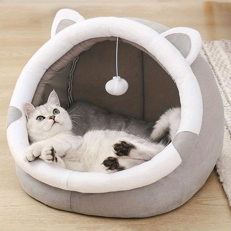 Cama aconchegante em forma de caverna para gatos - Mantenha o seu gatinho quente e confortável nesta bonita casinha para animais de estimação!