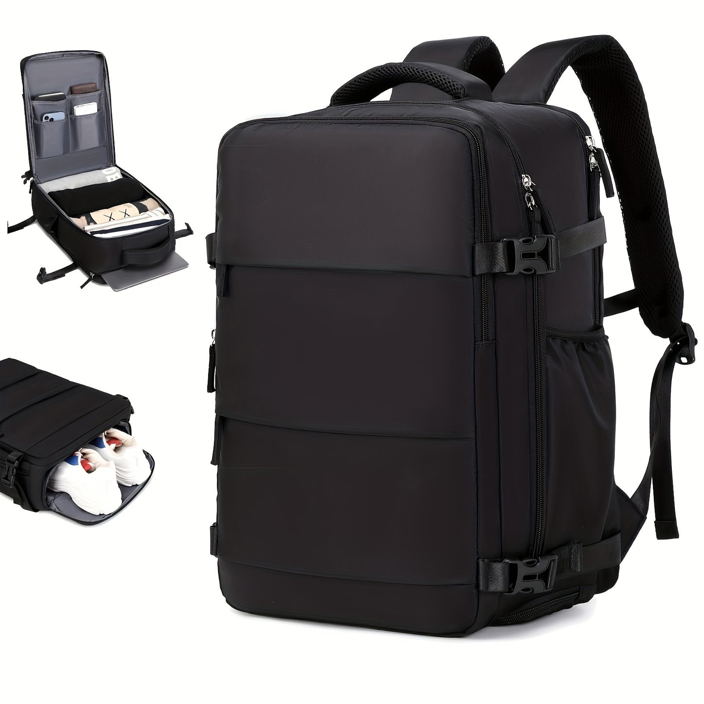 Mochila de viagem para laptop de 38,1 cm aprovada pela companhia aérea para mulheres, poliéster azul claro com alças ajustáveis, compartimento para sapatos e porta de carregamento USB - ideal para viagens escolares e de t