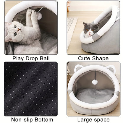 Cama aconchegante em forma de caverna para gatos - Mantenha o seu gatinho quente e confortável nesta bonita casinha para animais de estimação!