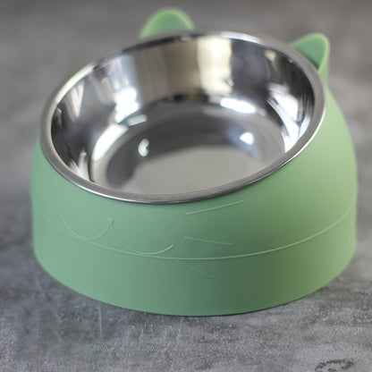 Tigela para gatos, tigela de alimentação para gatos de aço inoxidável elevação de 15 graus com base antiderrapante, alimentador de água e comida de gato de 100 ml Tigela inclinada para animais de estimação