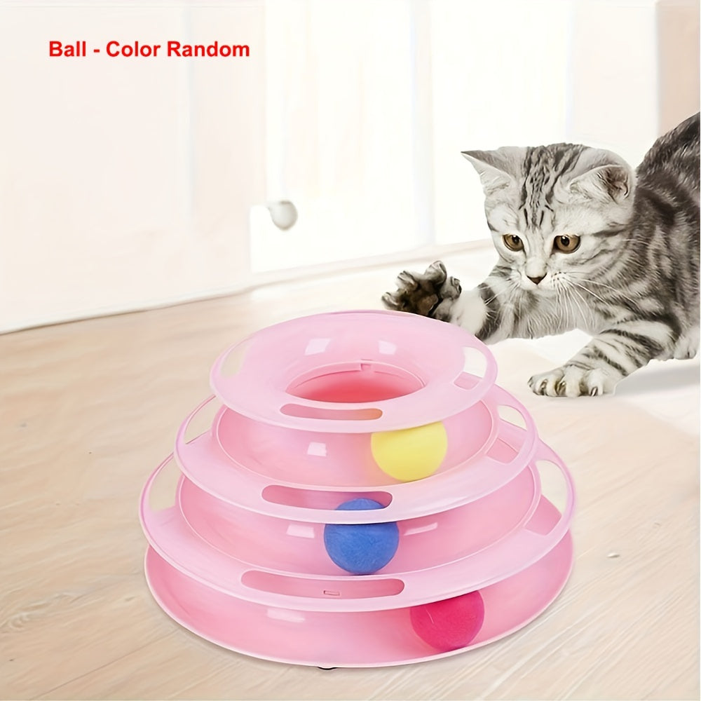 Brinquedo de mesa giratória de três camadas para gatos, brinquedo educativo, torre, prato de brinquedo para gatos internos - Brinquedo de bola de gato interativo para gatos internos com jogo de exercitador de três bolas co