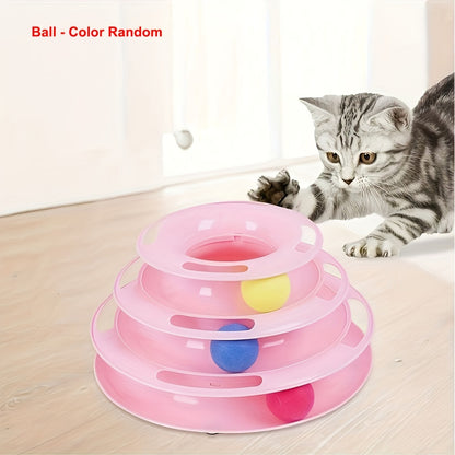 Brinquedo de mesa giratória de três camadas para gatos, brinquedo educativo, torre, prato de brinquedo para gatos internos - Brinquedo de bola de gato interativo para gatos internos com jogo de exercitador de três bolas co