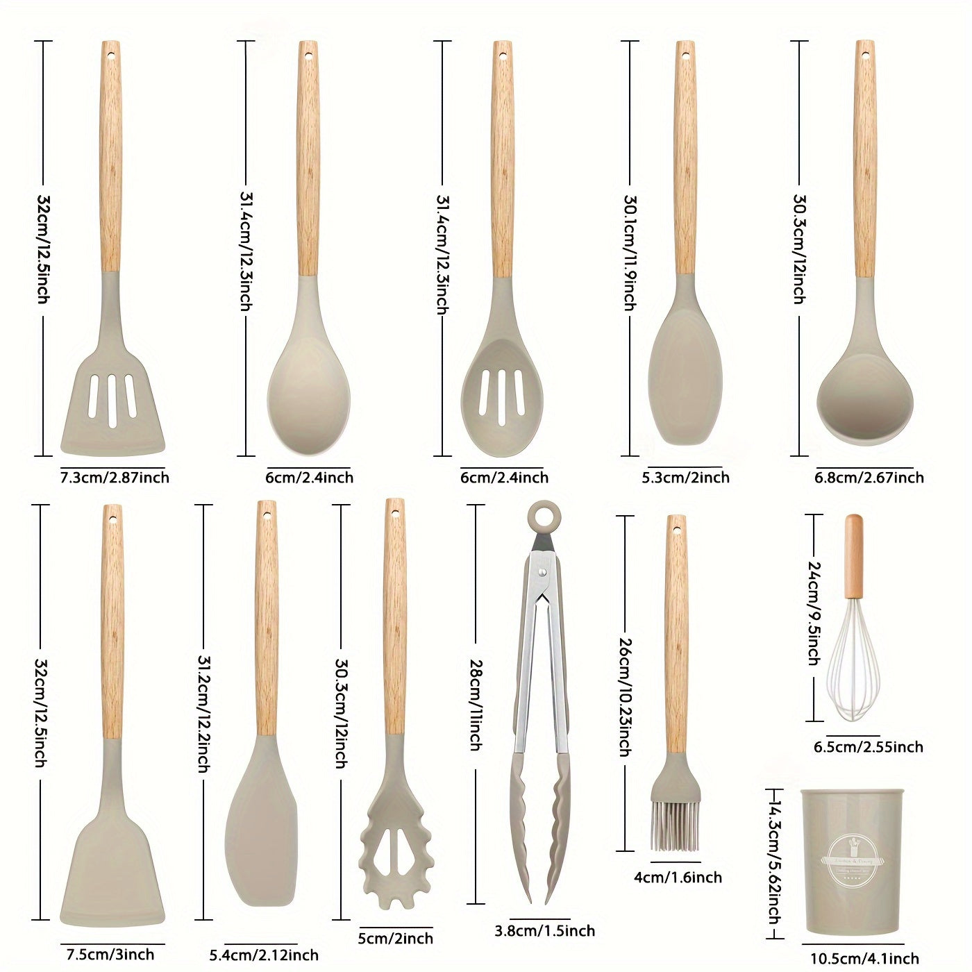 12 unidades/conjunto, conjunto de utensílios de silicone, conjunto de utensílios de cozinha, conjunto de utensílios de cozinha de segurança, conjunto de utensílios de cozinha antiaderente com alça de madeira