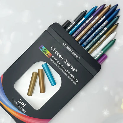 Conjunto de 12 cores com glitter e brilho Eyeliner Stick Pack - Lápis delineador de tom azul de longa duração com aplicação suave - Versátil