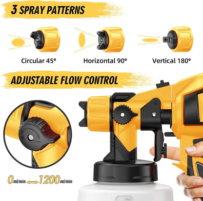 Pistola de pulverização elétrica HVLP de alta capacidade de 1400 ML, 4 bicos e 3 padrões, pulverizador de tinta doméstica de 1000 W, controle de fluxo, pulverização fácil