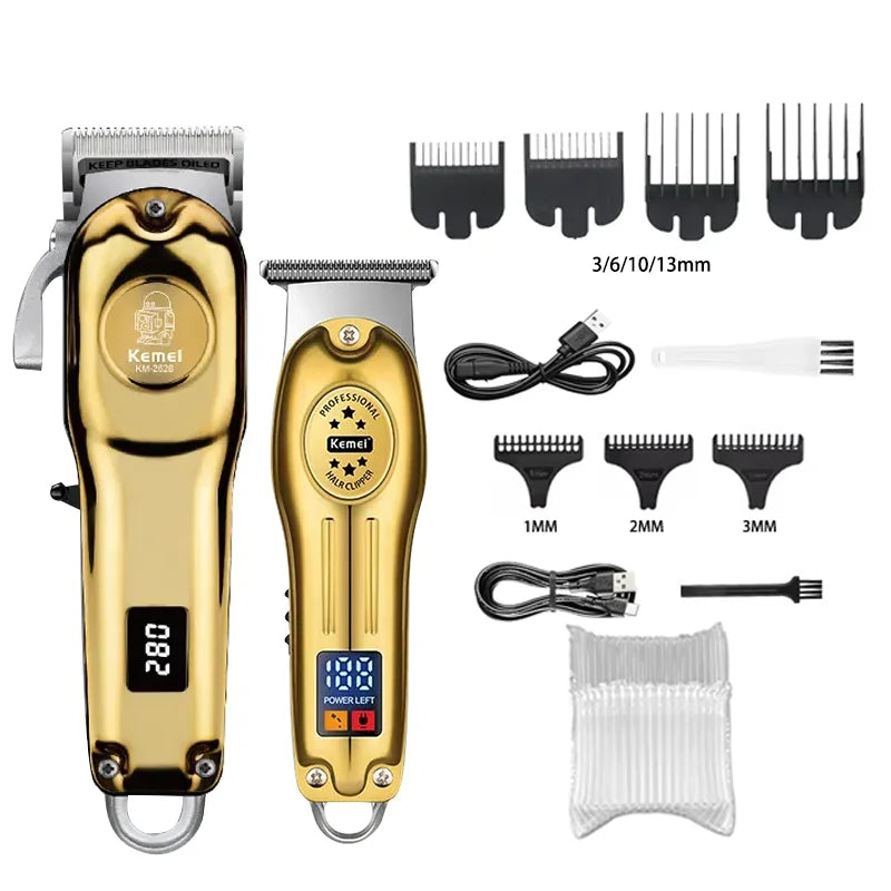 Kemei KM-2628 KM-678 KM-2024 Máquina de cortar cabelo elétrica profissional Máquina de cortar barba Barbeador masculino recarregável Kit aparador de pelos