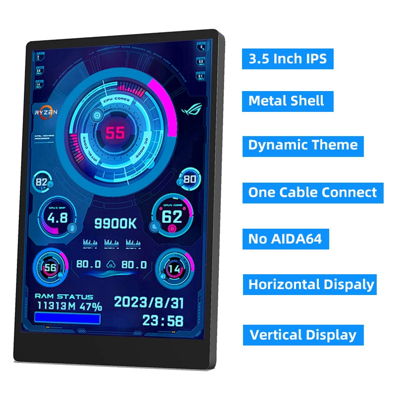 Tela secundária IPS tipo C de 3,5 polegadas para computador CPU GPU RAM HDD Display 320*480 USB LCD Monitor Freely AIDA64 Windows 10 11