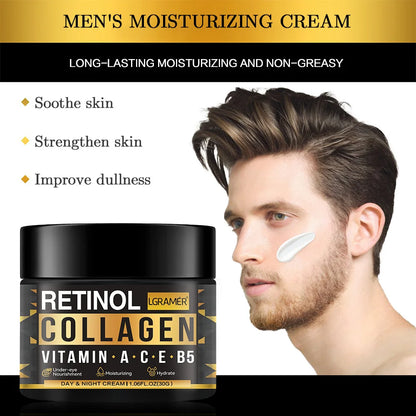 Creme facial de colágeno retinol masculino, hidratante para cuidados com a pele, hidratante, hidratante, rugas suaves, firmador, rosto, cuidados com a pele ♡ DIA DO PAI ♡