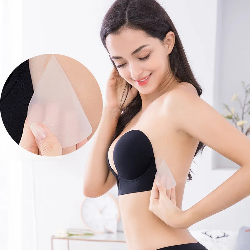 Sutiã push up invisível sem alças sutiã vestido festa de casamento sutiã de silicone autoadesivo sutiã respirável sutiã profundo em forma de U roupa íntima