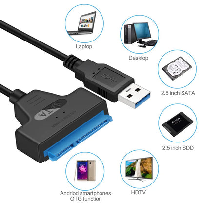 Cabo SATA para USB 3.0 / 2.0 de até 6 Gbps para HDD externo de 2,5 polegadas SSD Disco rígido SATA 3 Adaptador de 22 pinos Cabo USB 3.0 para Sata III