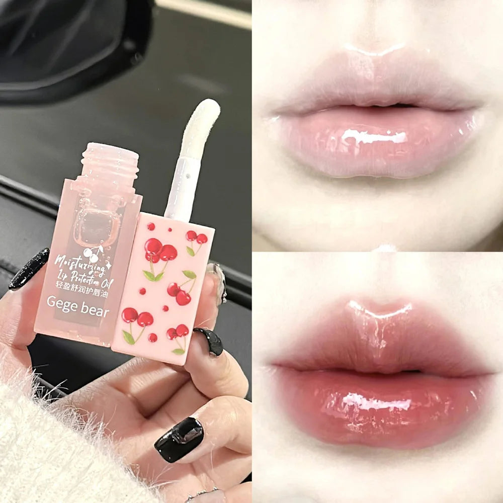 Conjunto de bálsamo labial hidratante cereja e óleo labial Gege Bear Light hidratante calmante e lábios macios para uso no inverno