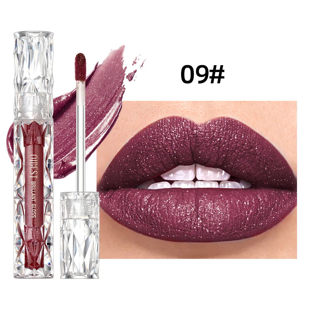 QIBEST À Prova de Água Diamante Brilho Brilho Labial Matte Batom Líquido Brilhante Pérola Lip Glaze Longa Duração LipTint Maquiagem Feminina