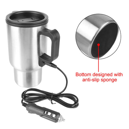 12V 450ml Chaleira de aquecimento elétrico para carro, água, café, leite, caneca térmica, acampamento, viagem, aço inoxidável, veículo, copo de aquecimento