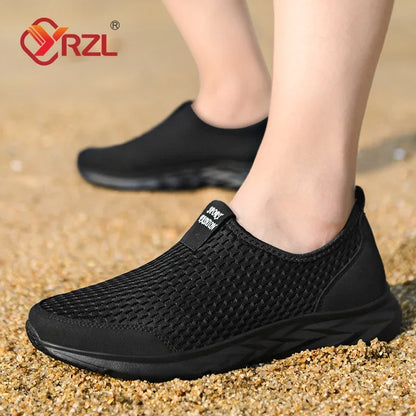 Tênis masculinos YRZL de malha respirável, calçados casuais masculinos, para áreas externas, antiderrapantes, mocassins grandes, leves para caminhada, tênis masculino