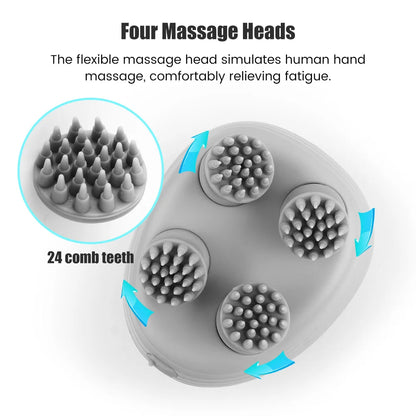 Massageador elétrico de couro cabeludo com 4 cabeças de massagem amassadoras, massageador de tecidos profundos para crescimento capilar, relaxamento e garras de animais de estimação