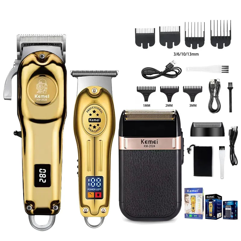 Kemei KM-2628 KM-678 KM-2024 Máquina de cortar cabelo elétrica profissional Máquina de cortar barba Barbeador masculino recarregável Kit aparador de pelos